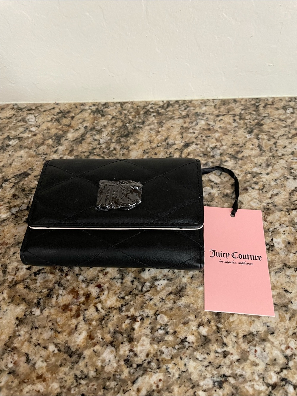Juicy Couture Black Quilted Trifold Wallet with Logo Plaque